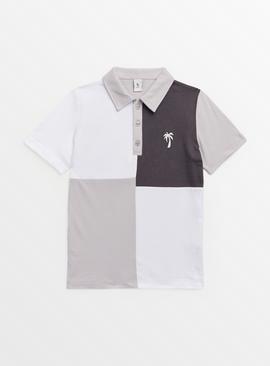 Grey Colour Block Short Sleeve Polo Shirt 