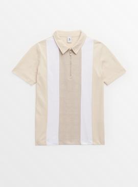 Stone Vertical Stripe Short Sleeve Polo Shirt 