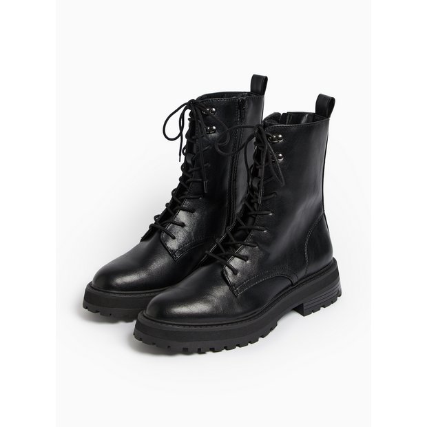 Buy Black Faux Leather Lace-Up Ankle Boots 3 | Boots | Tu