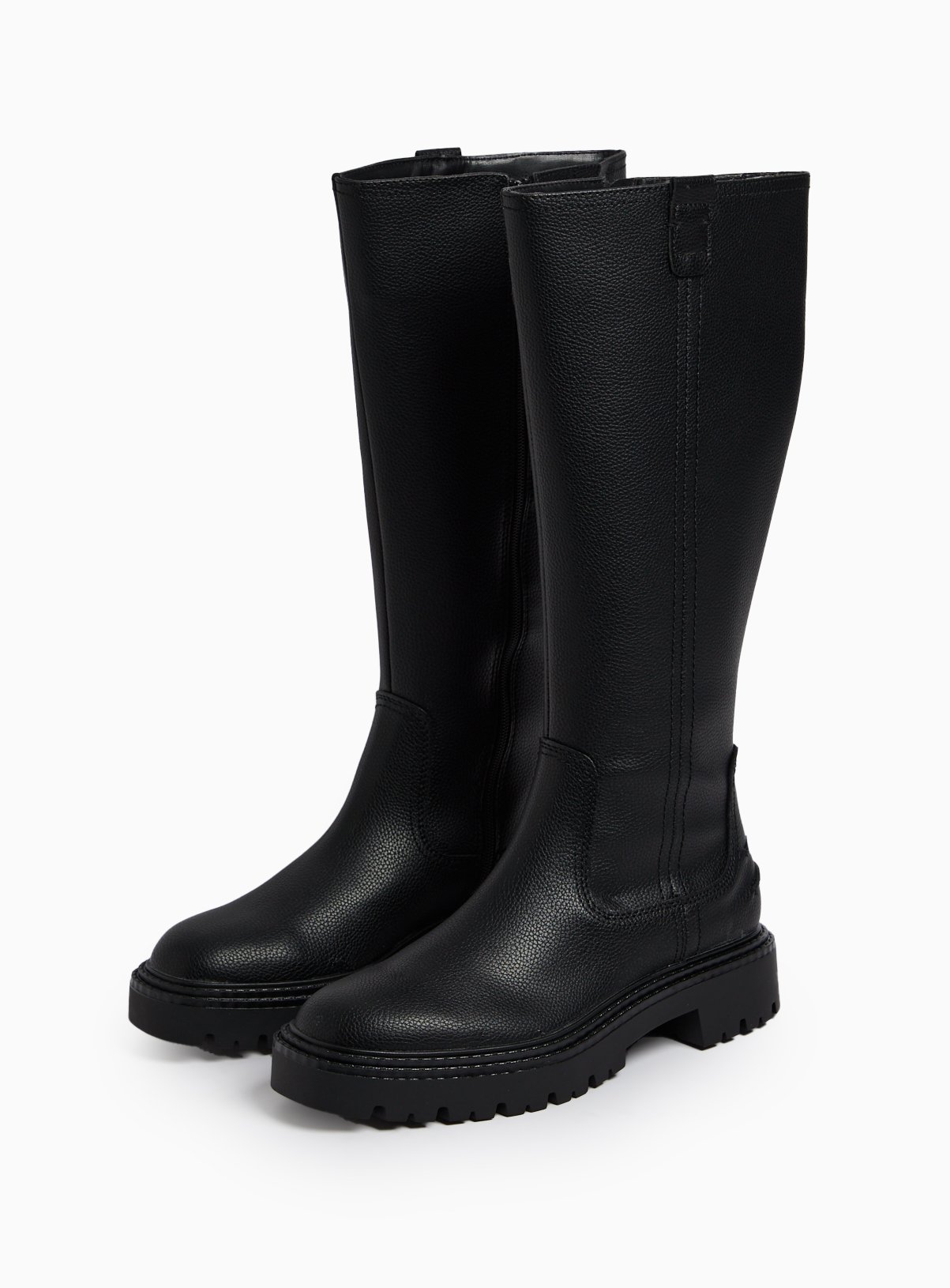 Black Faux Leather Long Length Chelsea Boots