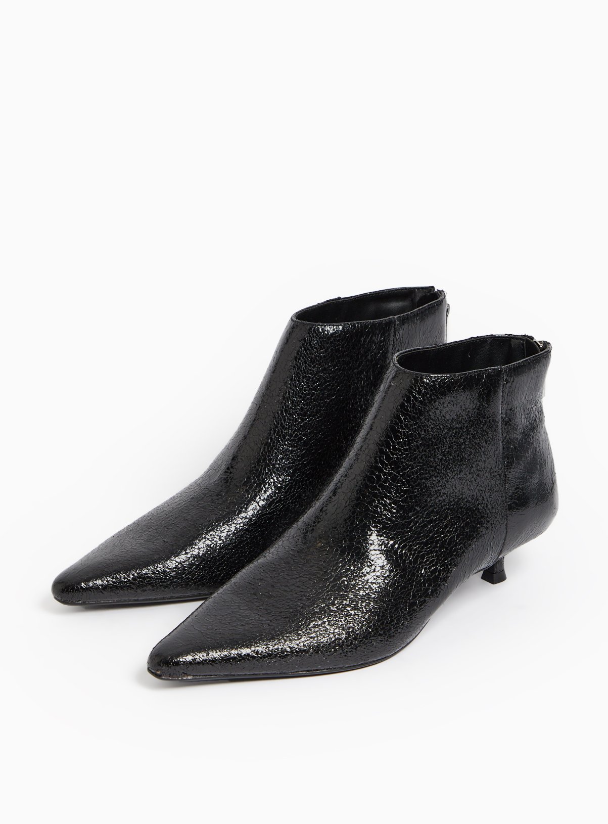 Black Patent Crackled Design Kitten Heel Ankle Boots 