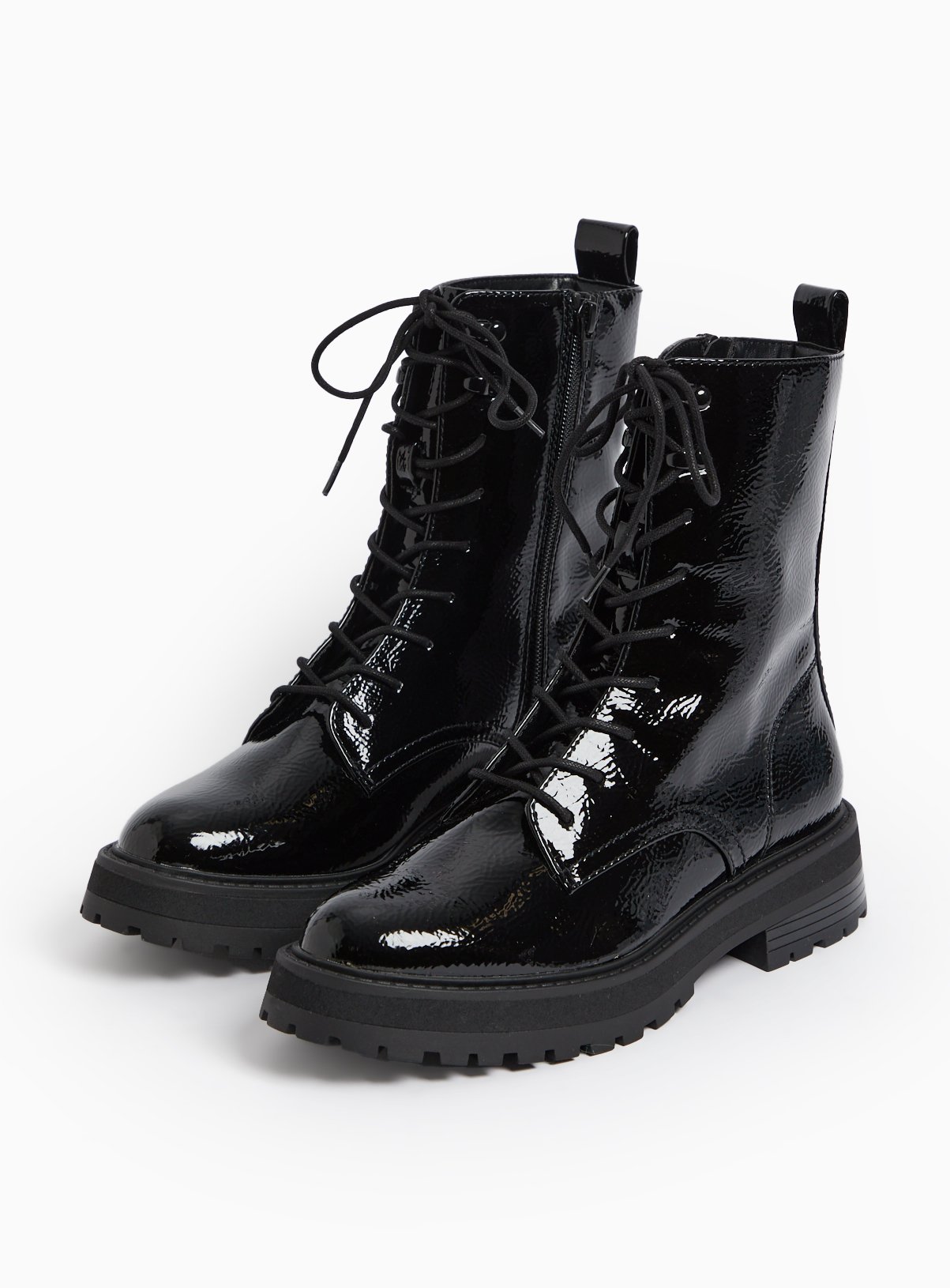 Black Patent Lace Up Boots 
