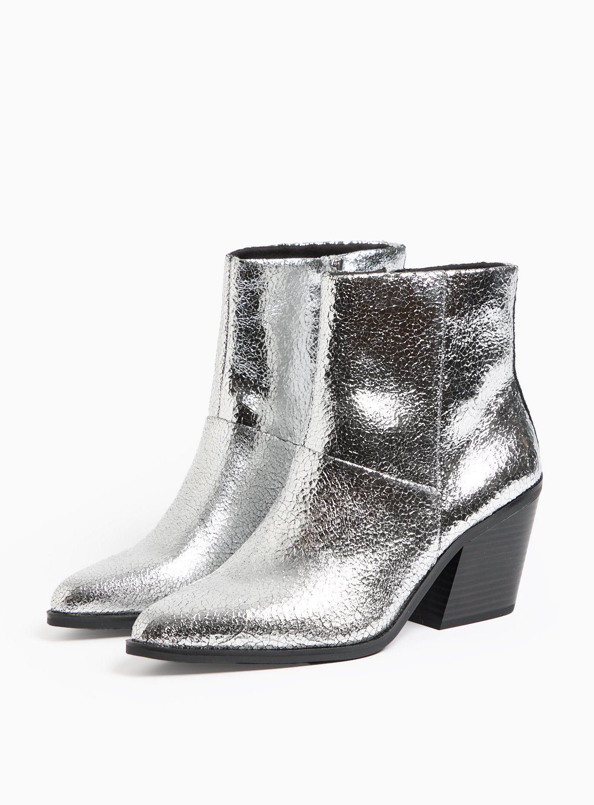 Silver Leather Cowboy Ankle Boots 