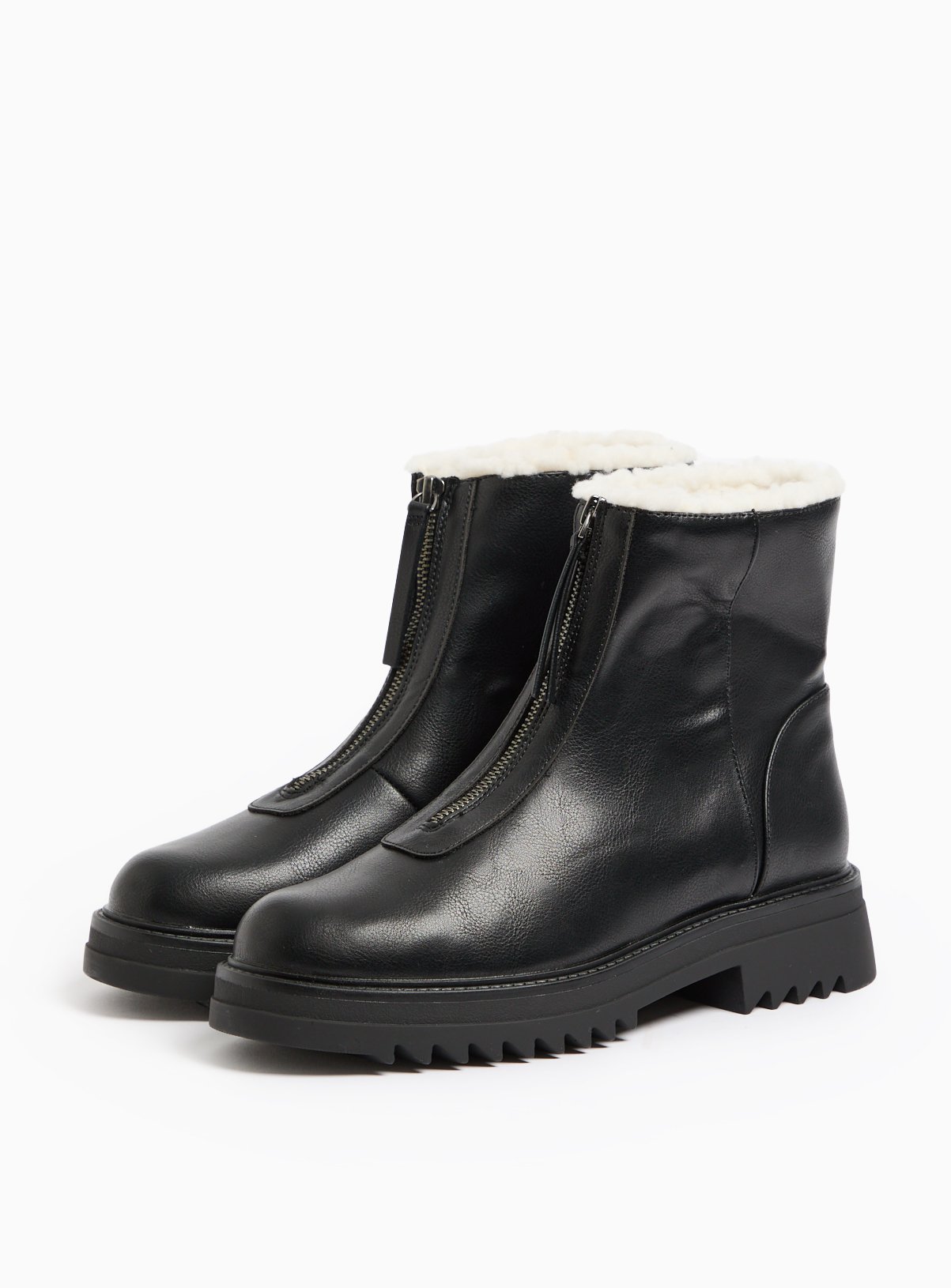 Black Faux Leather Zip Borg-Lined Chelsea Boots 
