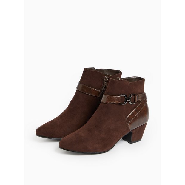 Buy Brown Faux Suede Hardware Detail Heeled Ankle Boots 3 Boots Tu