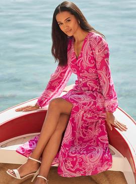SOSANDAR Pink Conversational Paisley Wrap Maxi Dress 