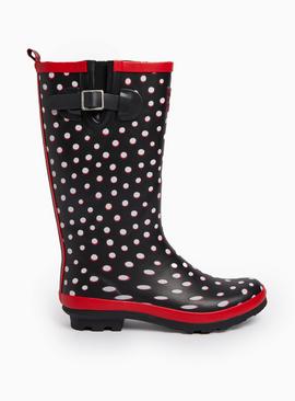 Buy Black Spot Print Long Length Rubber Wellies 3 Wellies Tu