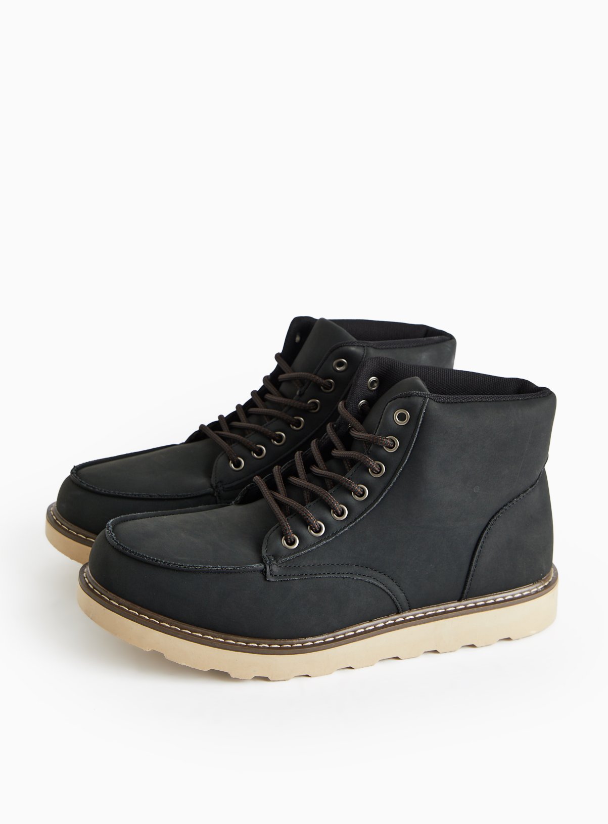 Black Apron Seam Lace Up Ankle Boots 