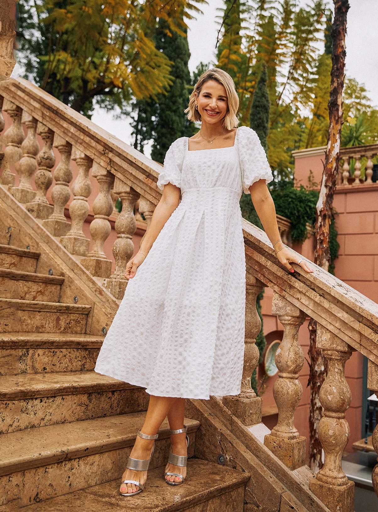 VOGUE WILLIAMS White Waffle Midaxi Dress 