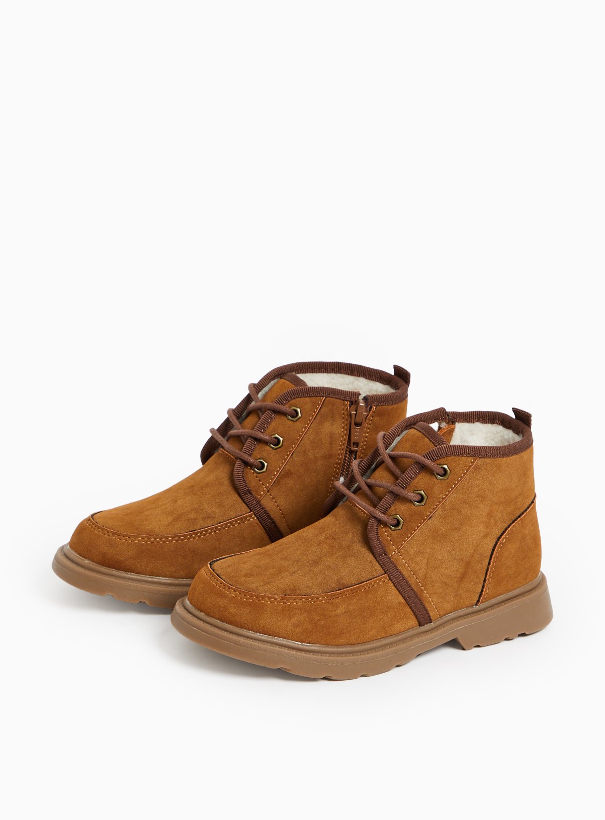 Tan Faux Suede Seam Detail Lace Up Boots 