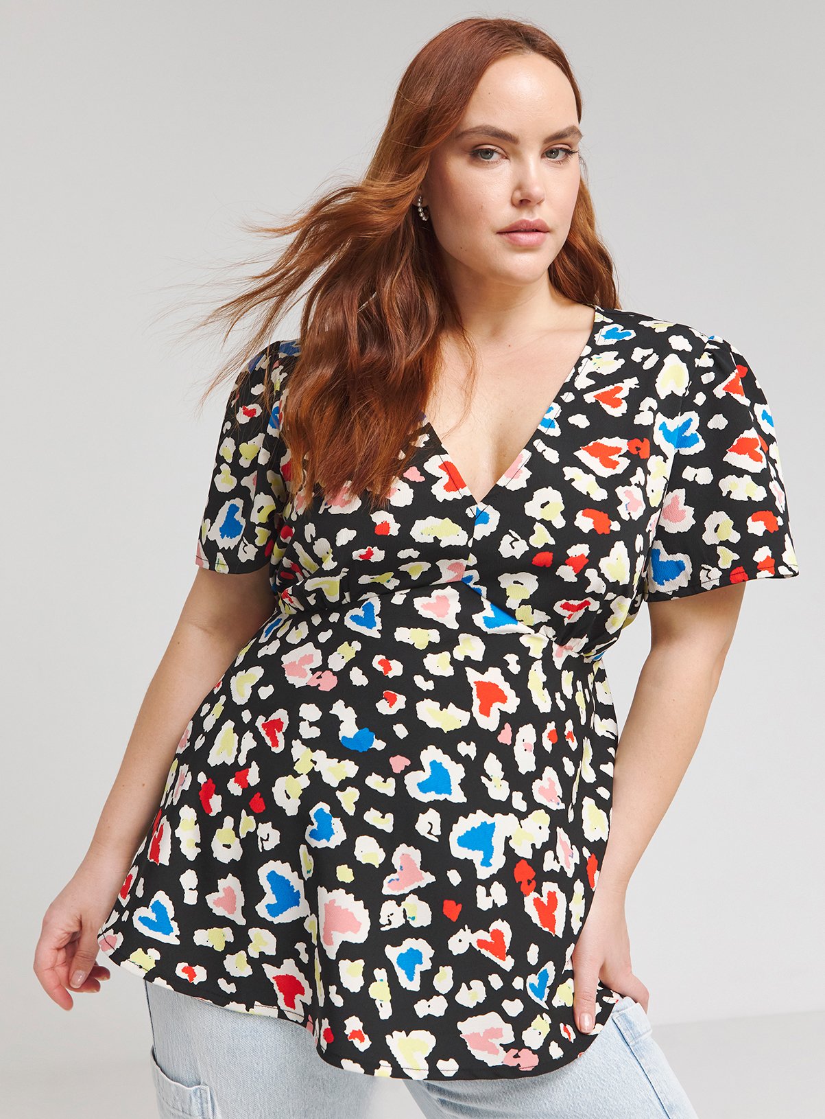 SIMPLY BE Coloured Animal Print V Neck Tea Blouse 