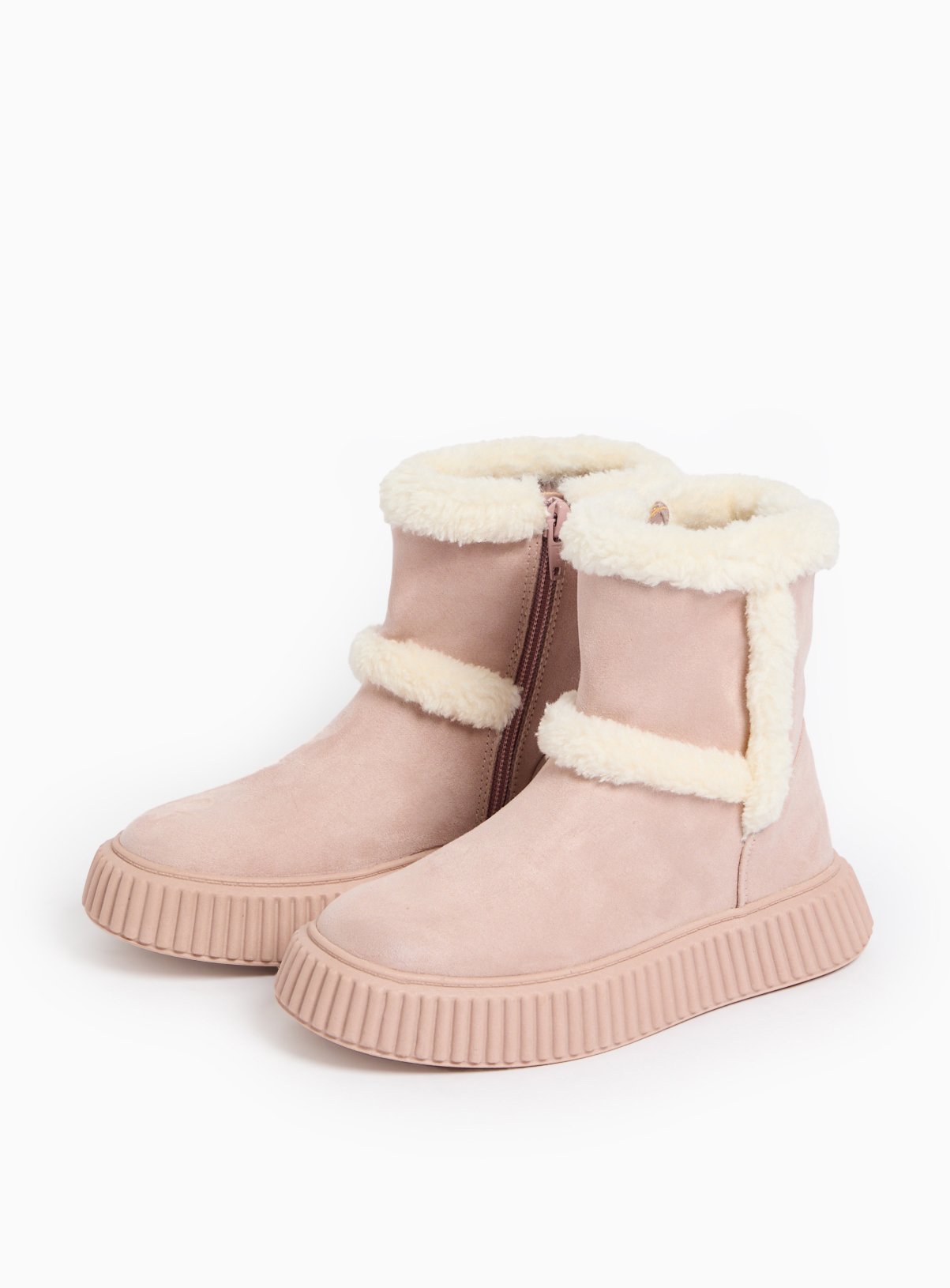 Pink Borg Fleece Detail Boots 