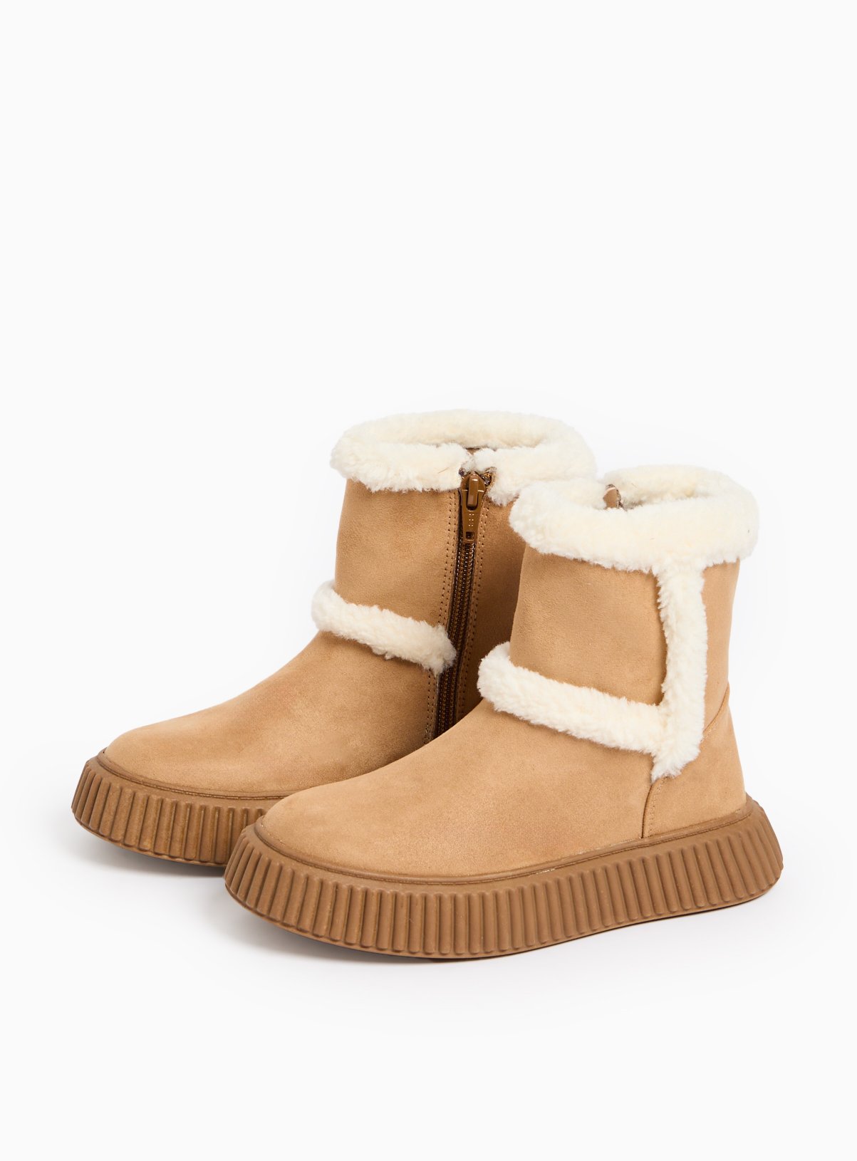 Tan Borg Fleece Detail Wedge Boots  