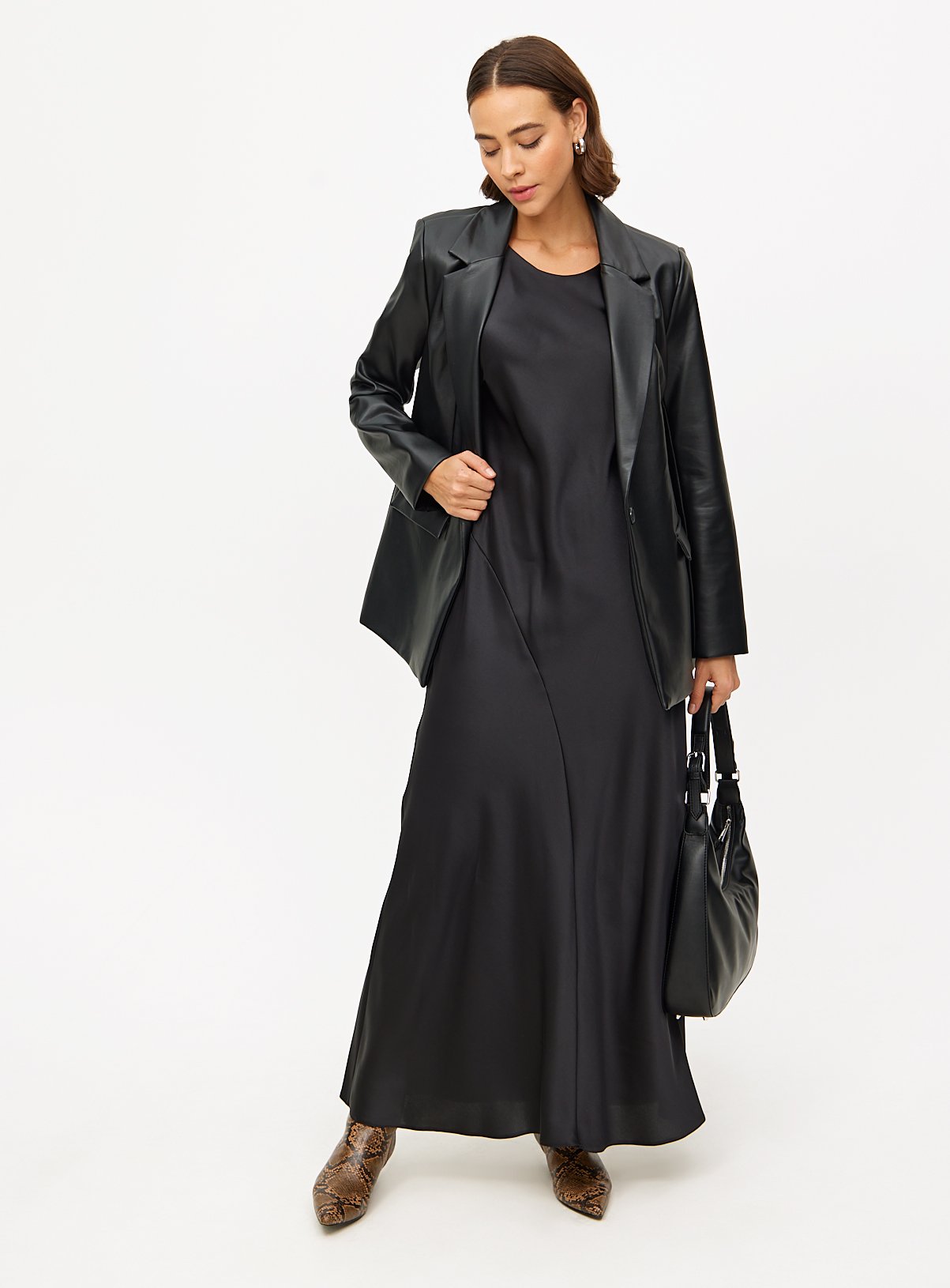 Black Satin Sleeveless Midaxi Dress 16