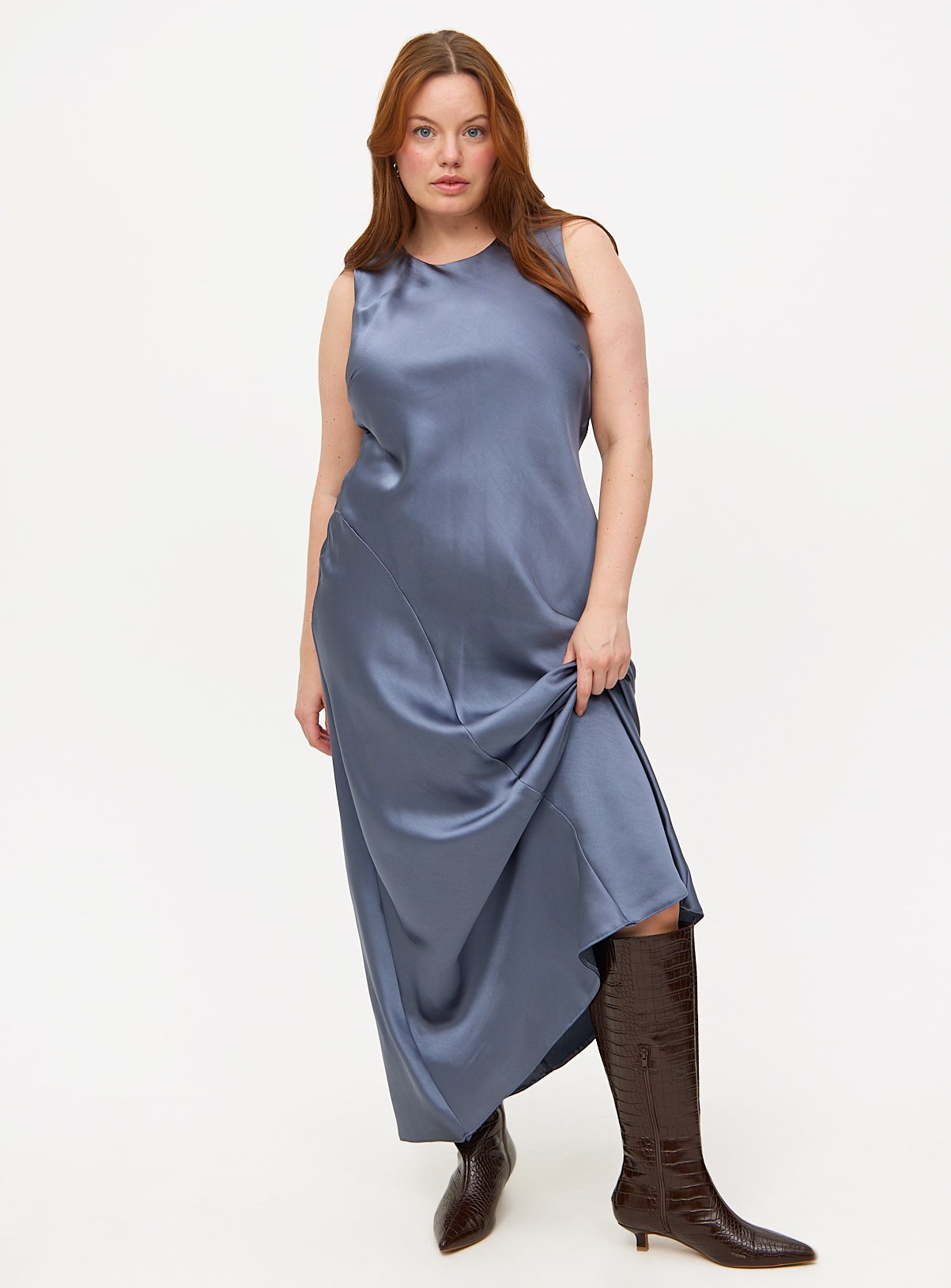 Grey Satin Sleeveless Midaxi Dress 20