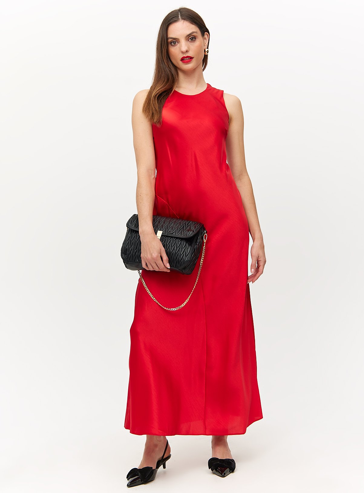 Red Satin Sleeveless Midaxi Dress 20