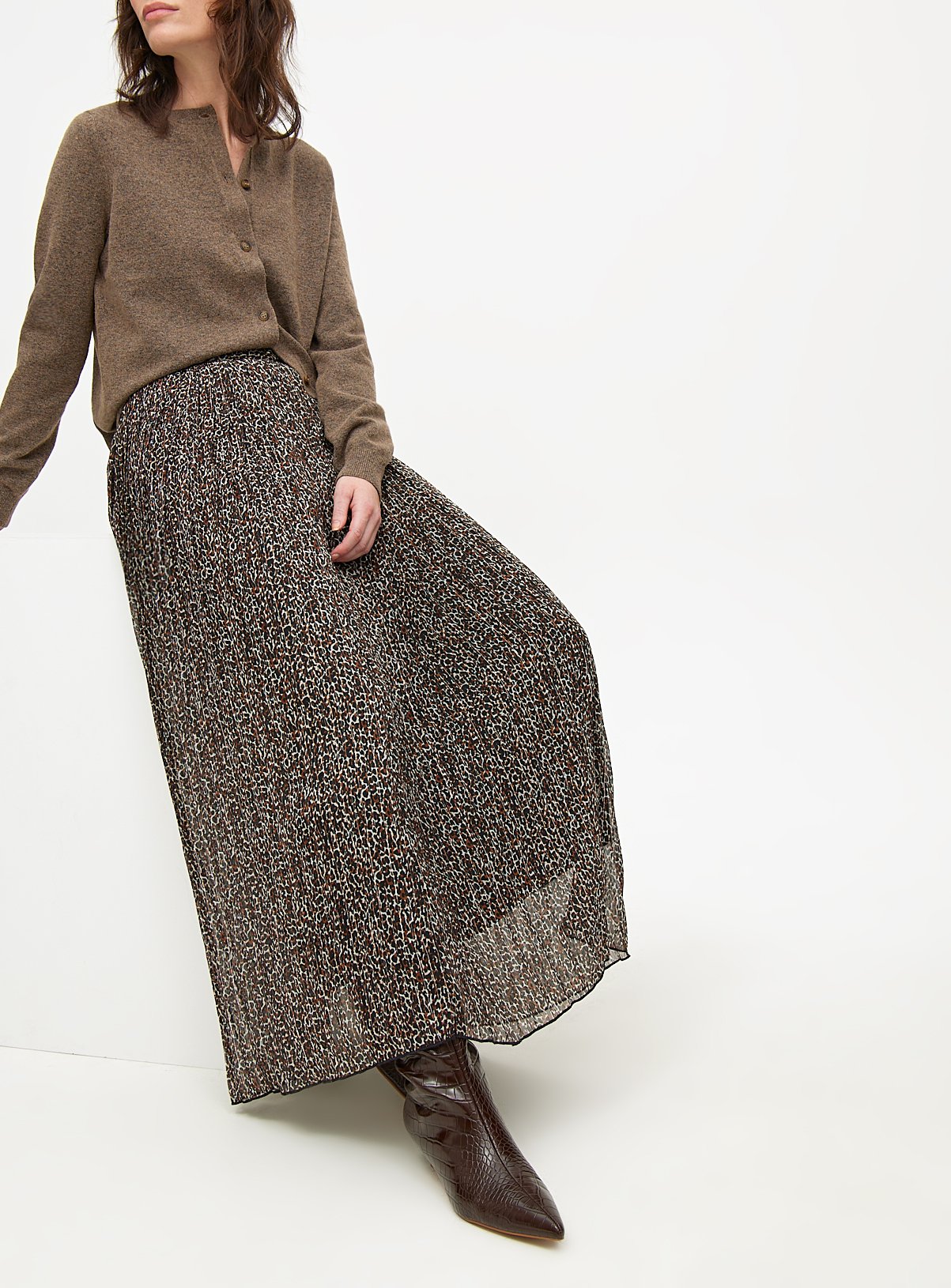 Animal Printed Sparkle Pleated Maxi Skirt 12