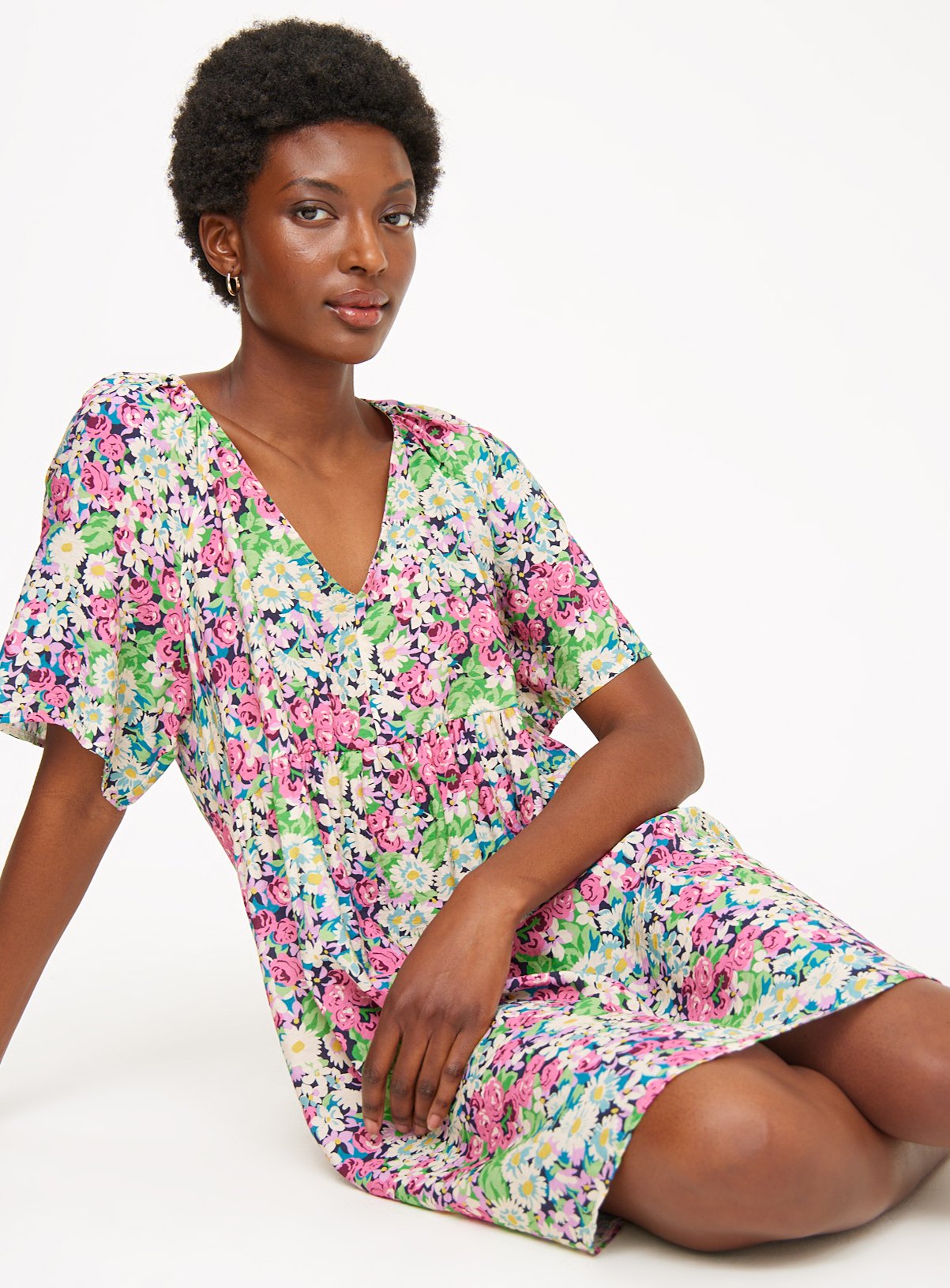 Floral Print Mini Smock Dress 