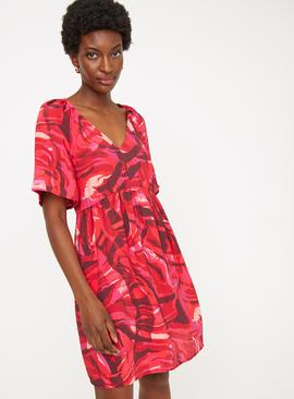 Pink Tropical Print Mini Smock Dress 