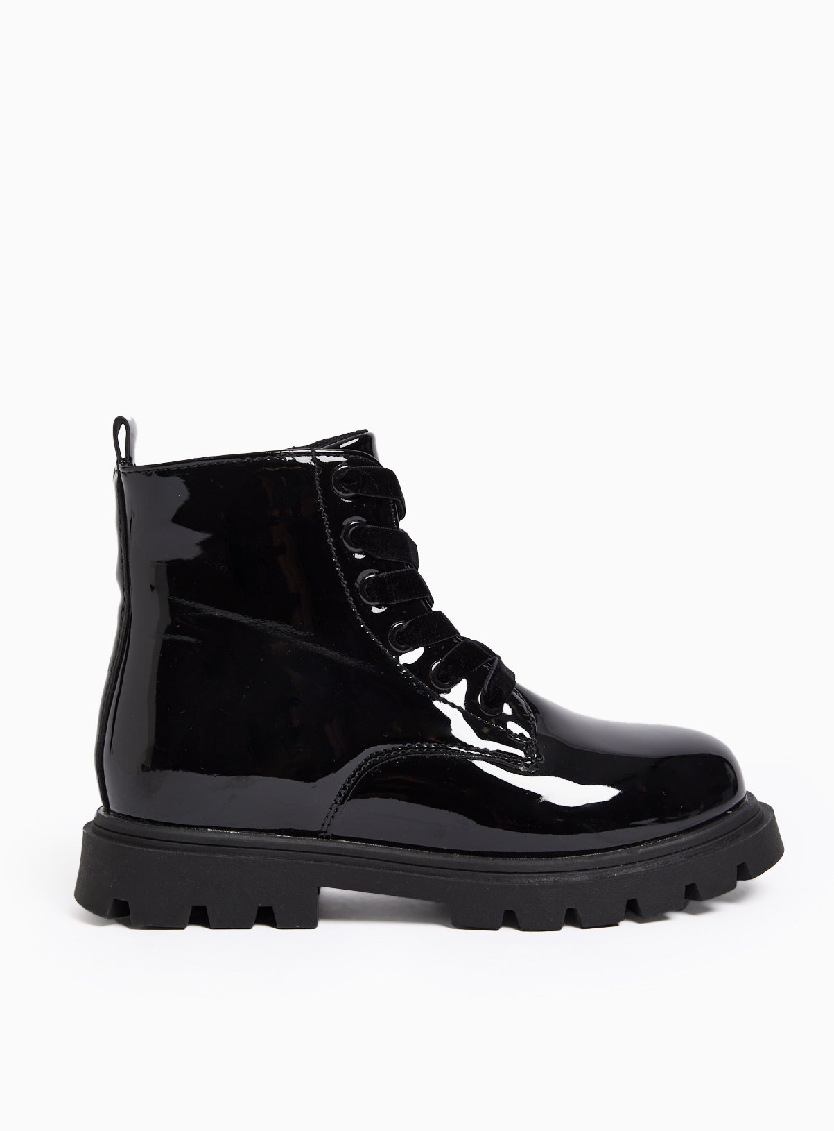 Black Patent Lace Up Ankle Boots 