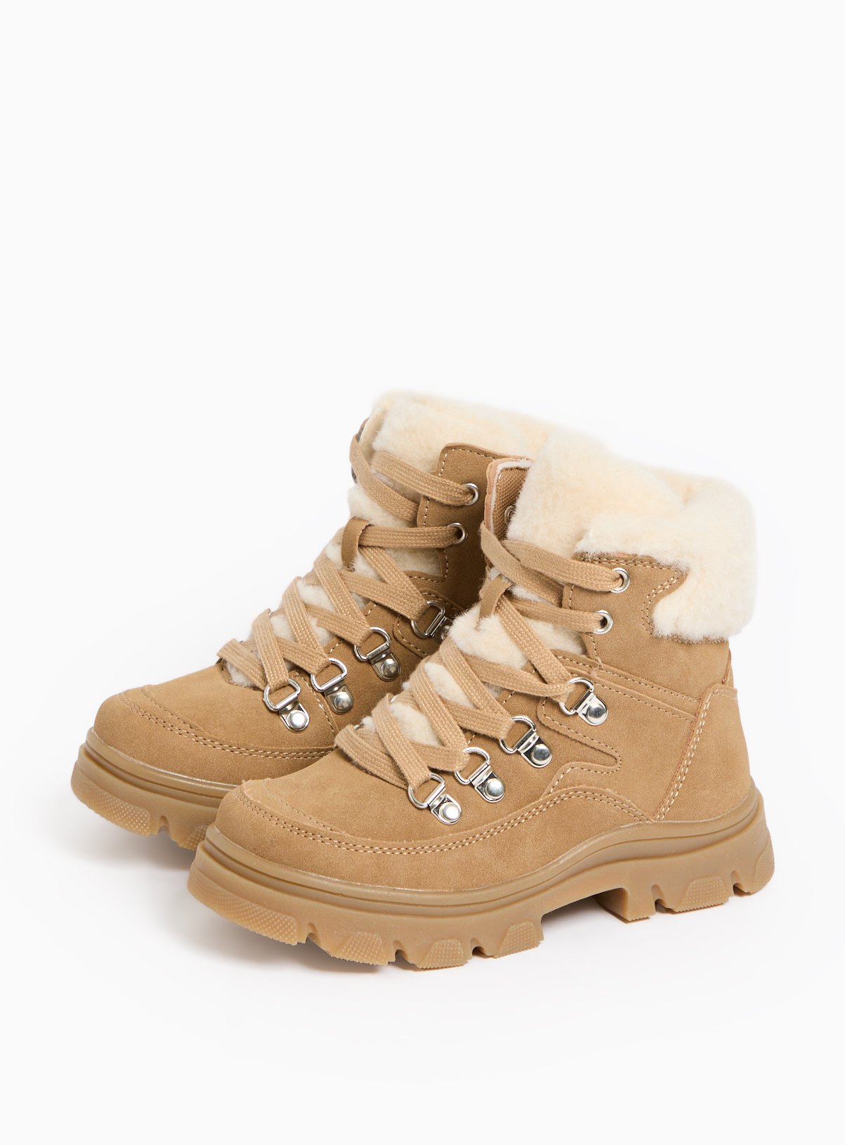 Tan Chunky Fleece Ankle Boots 