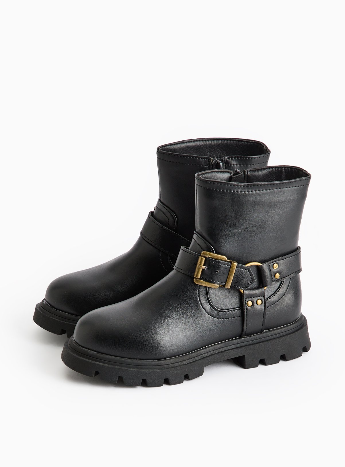 Black Faux Leather Hardwear Biker Boots 