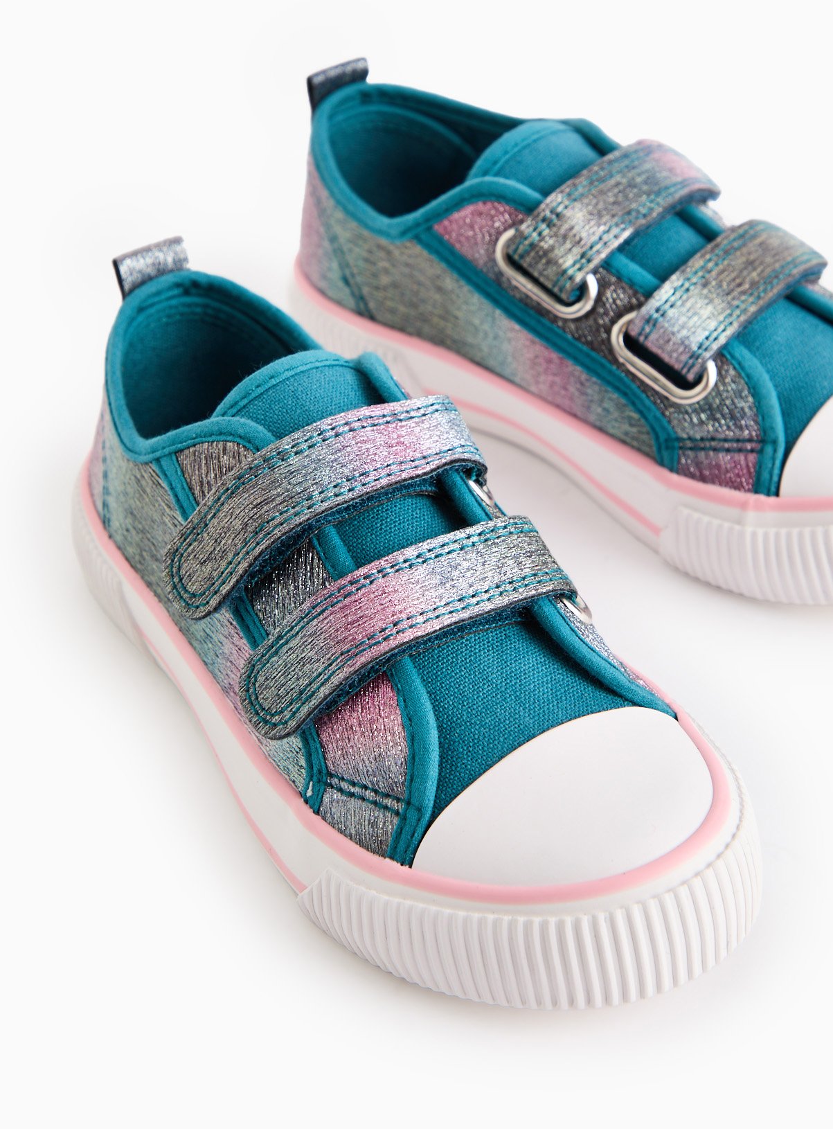 Teal Ombre Sparkle Twin Strap Trainers 