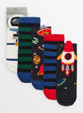 Space Theme Ankle Socks 5 Pack  