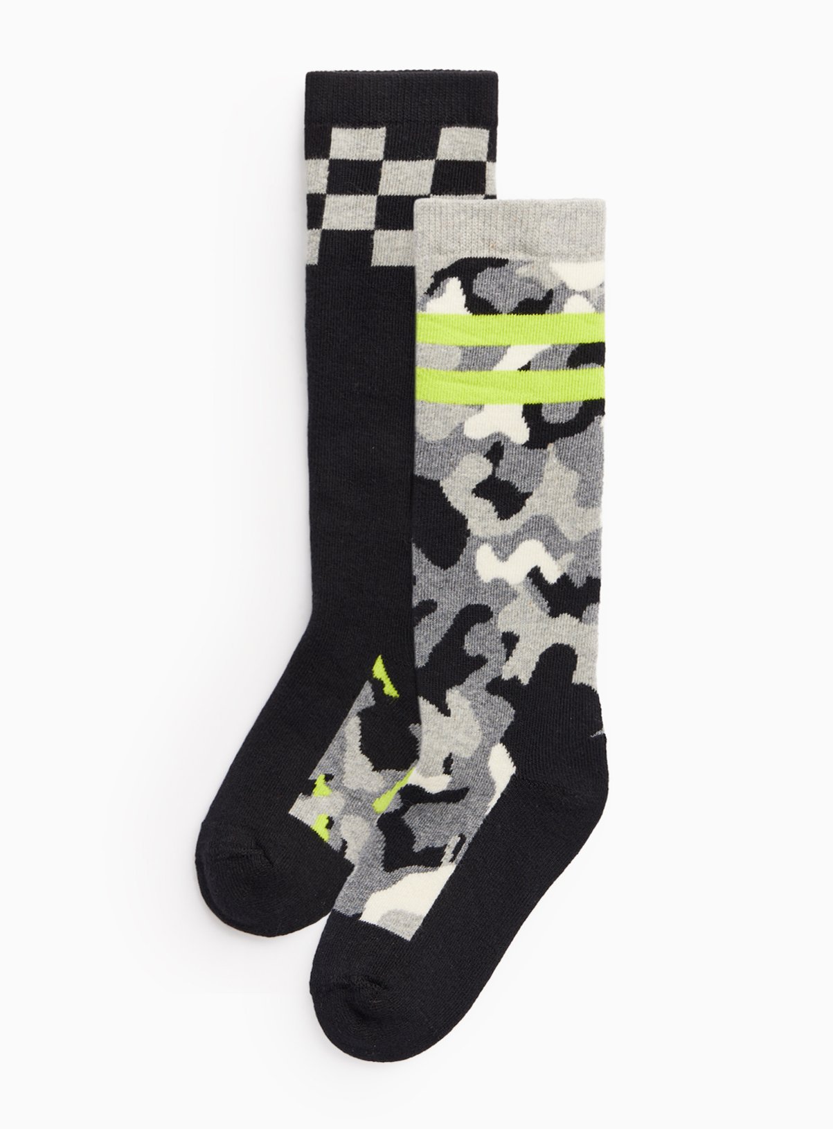 Black Chequered & Camo Welly Socks 2 Pack 