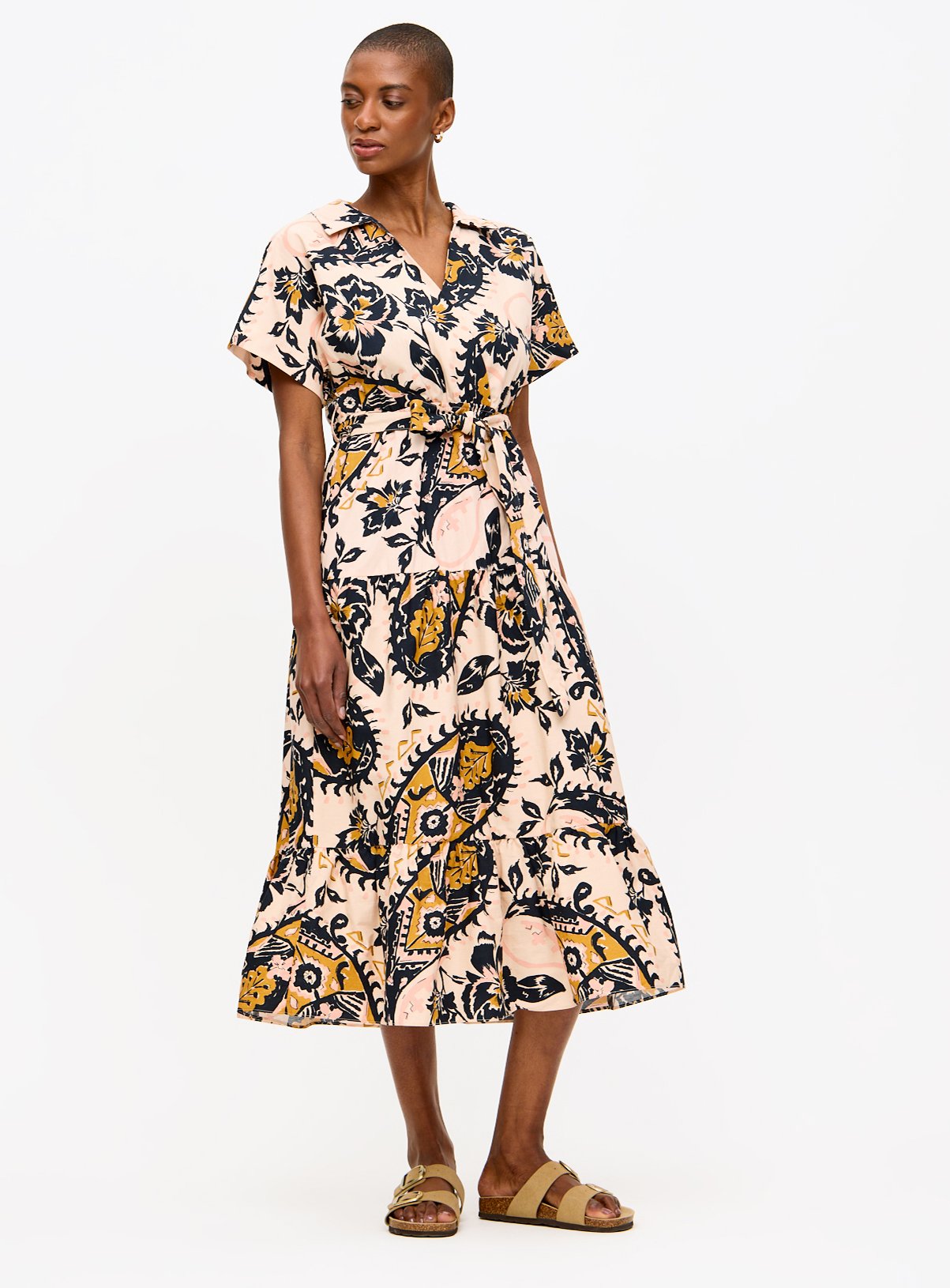 Botanical Print Tiered Shirt Dress