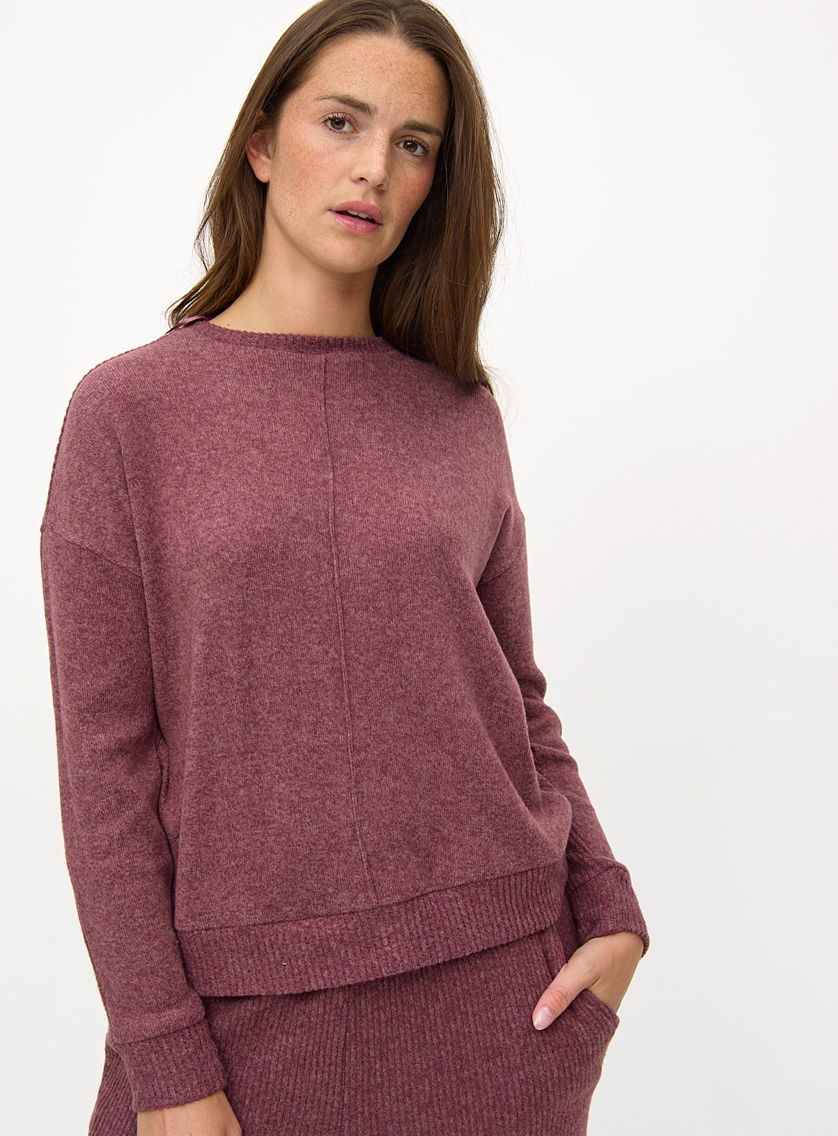 Purple Soft Touch Pin Tuck Ribbed Coord Jumper  