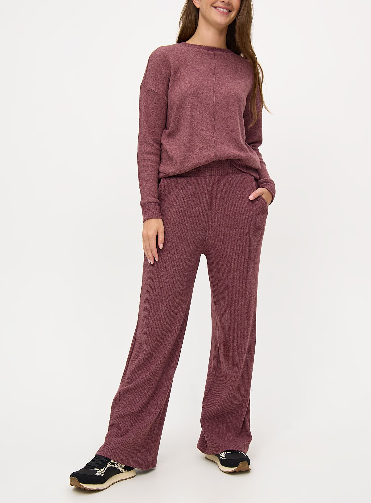 Soft Touch Ribbed Wide Leg Joggers 