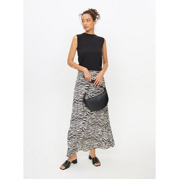 Buy Monochrome Zebra Print Button Through Maxi Skirt 10 Skirts Tu