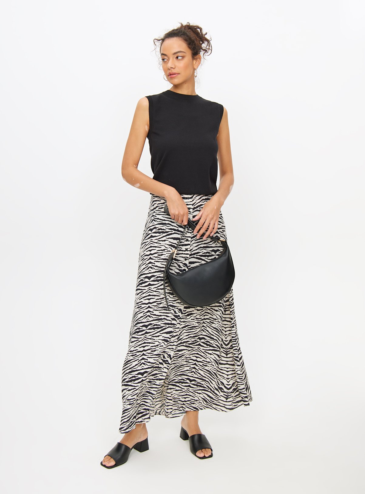 Monochrome Zebra Print Button-Through Maxi Skirt 20