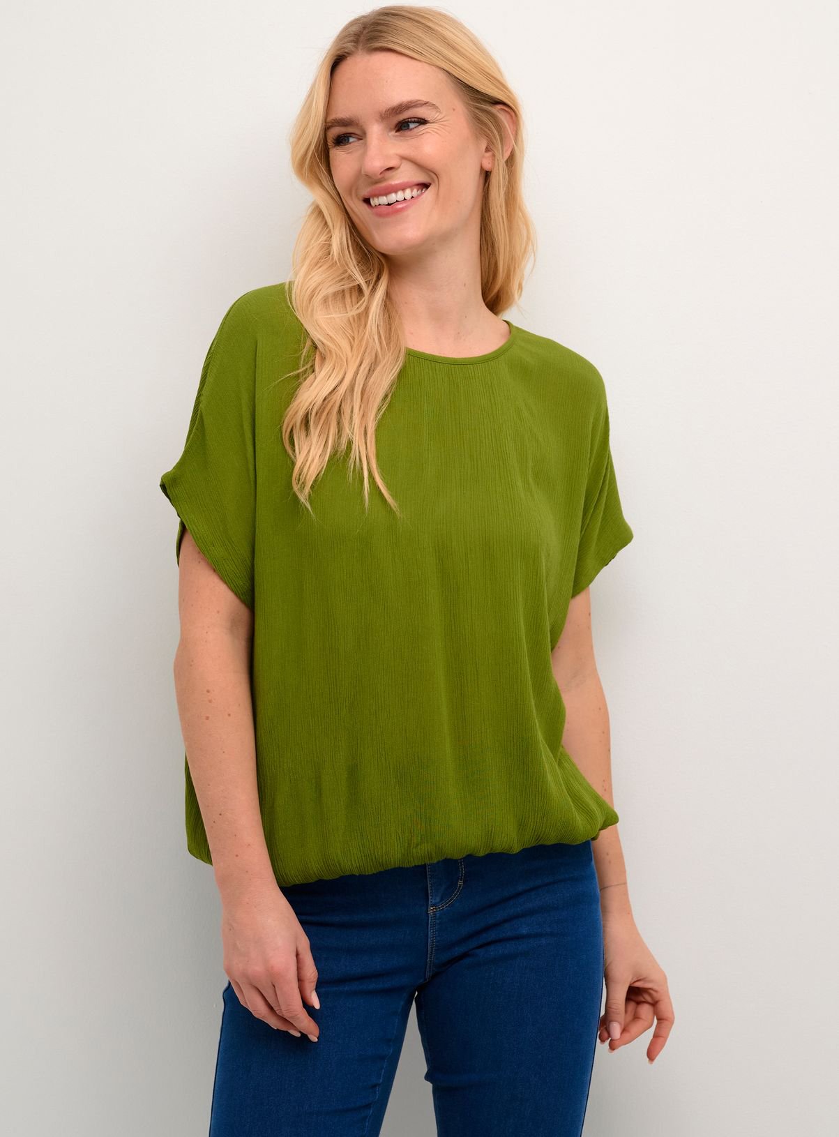 KAFFE Amber Round Neck Short Sleeve Blouse Green 