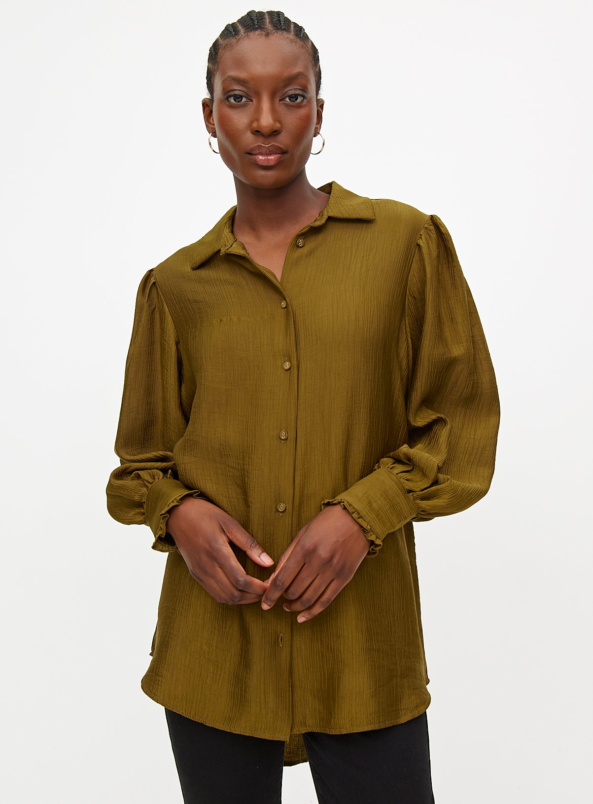 Olive Green Textured Long Sleeve Shirt 