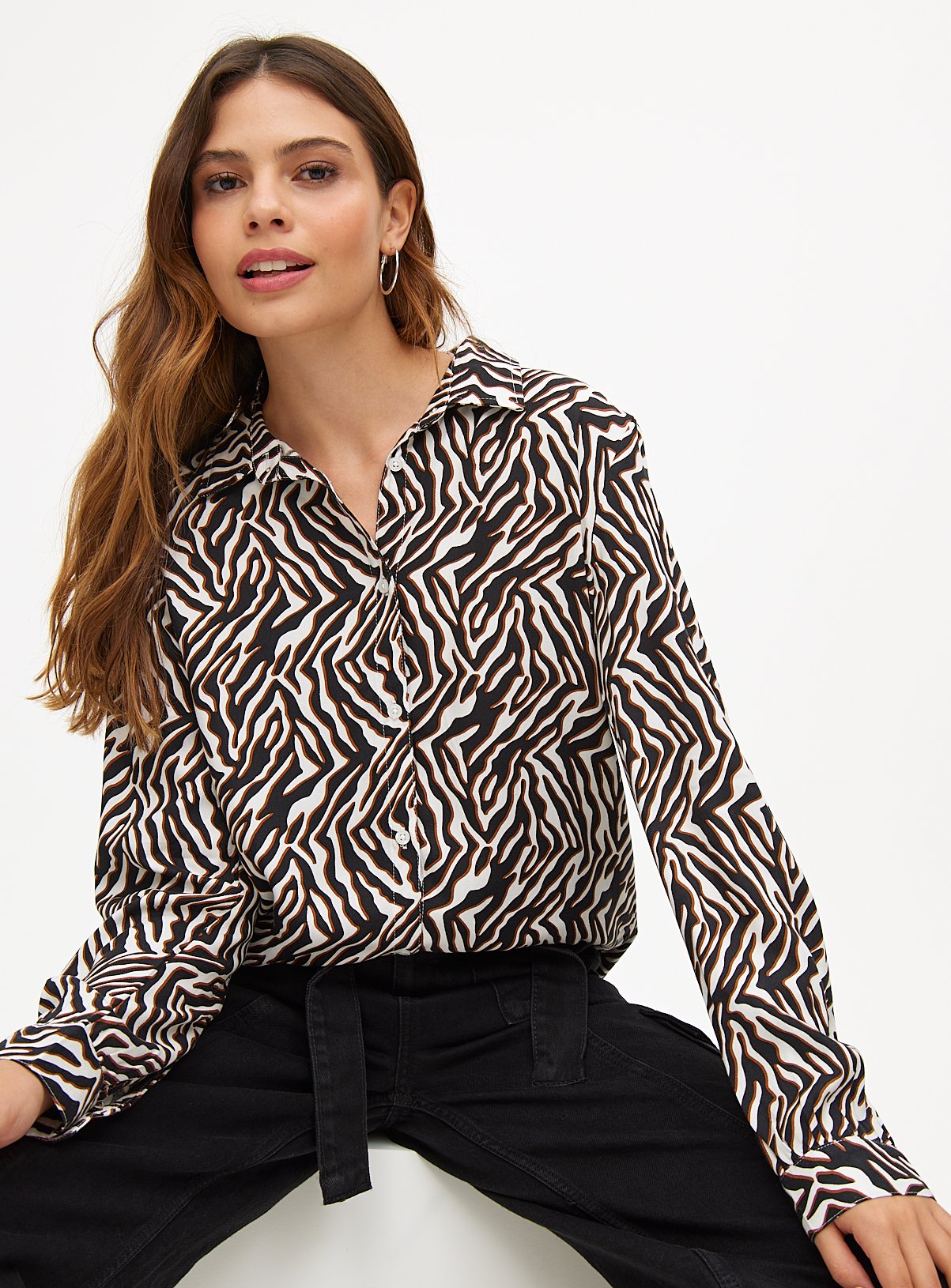 Monochrome Abstract Zebra Print Regular Fit Shirt