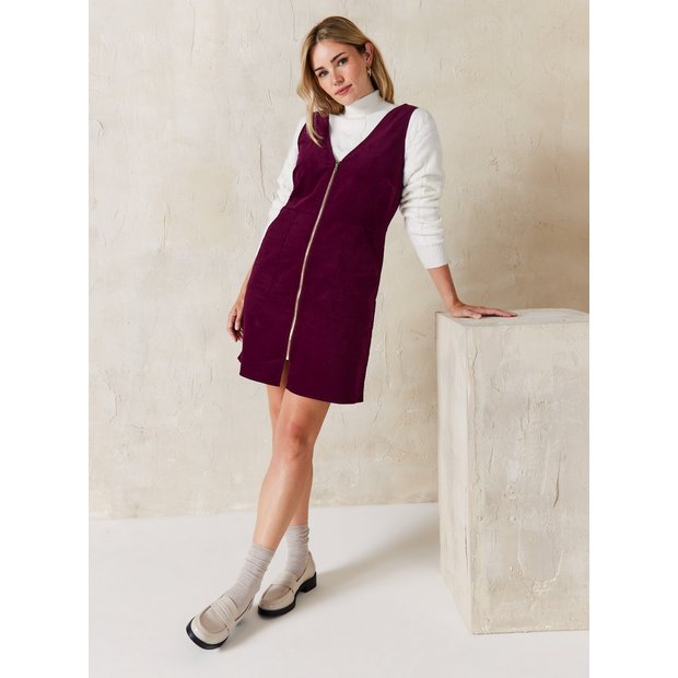 Buy EVERBELLE Burgundy Corduroy Mini Pinafore Dress 10 Dresses Tu