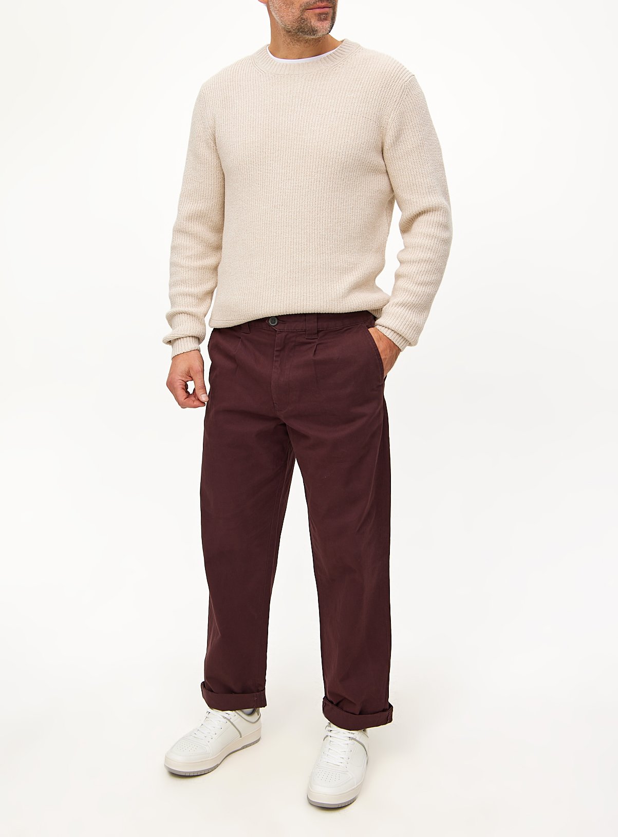 Pleat Front Straight Leg Chino Trousers