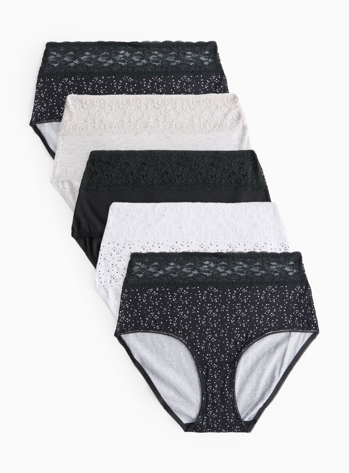 Mono Star Printed Comfort Lace Full Knickers 5 Pack  