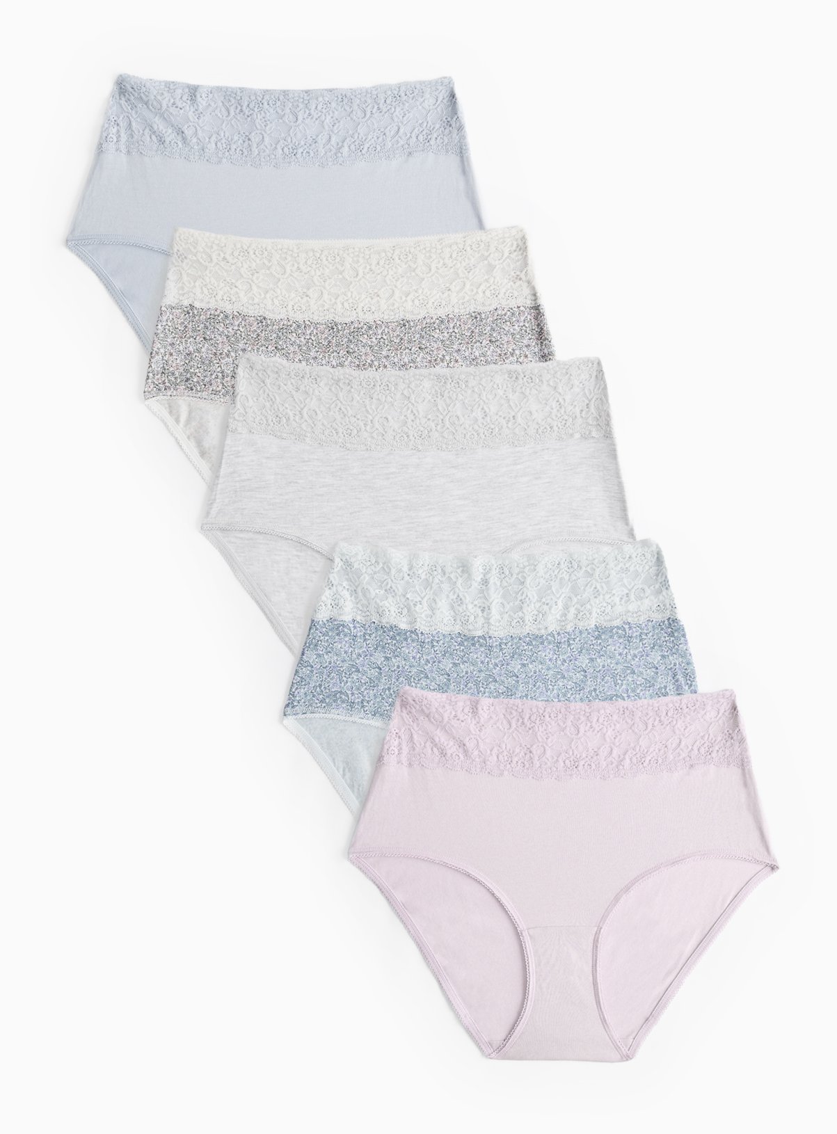 Pastel Floral Print Comfort-Lace Full Knickers 5 Pack 