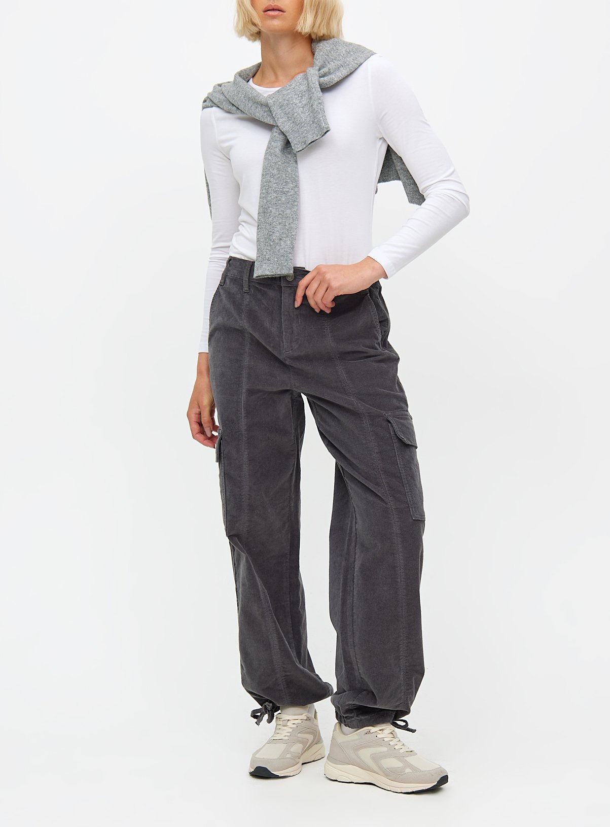 Corduroy Cuffed Cargo Trousers  
