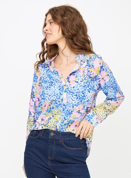Blue Floral Printed Long Sleeve Shirt 