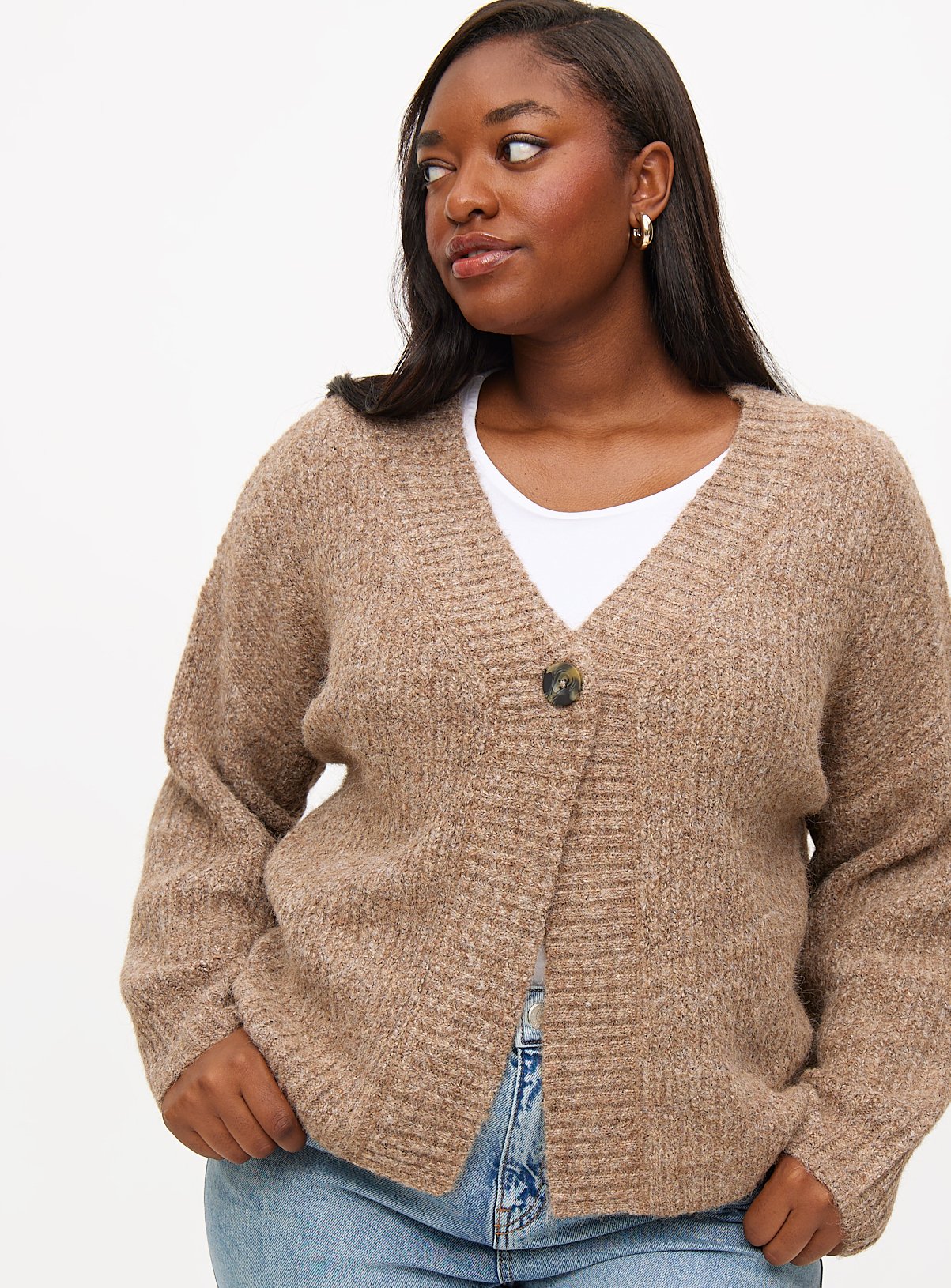 Oatmeal Wrap Single Button Cardigan 