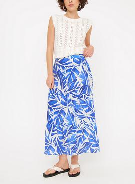 Blue Leaf Print Tiered Midaxi Skirt 