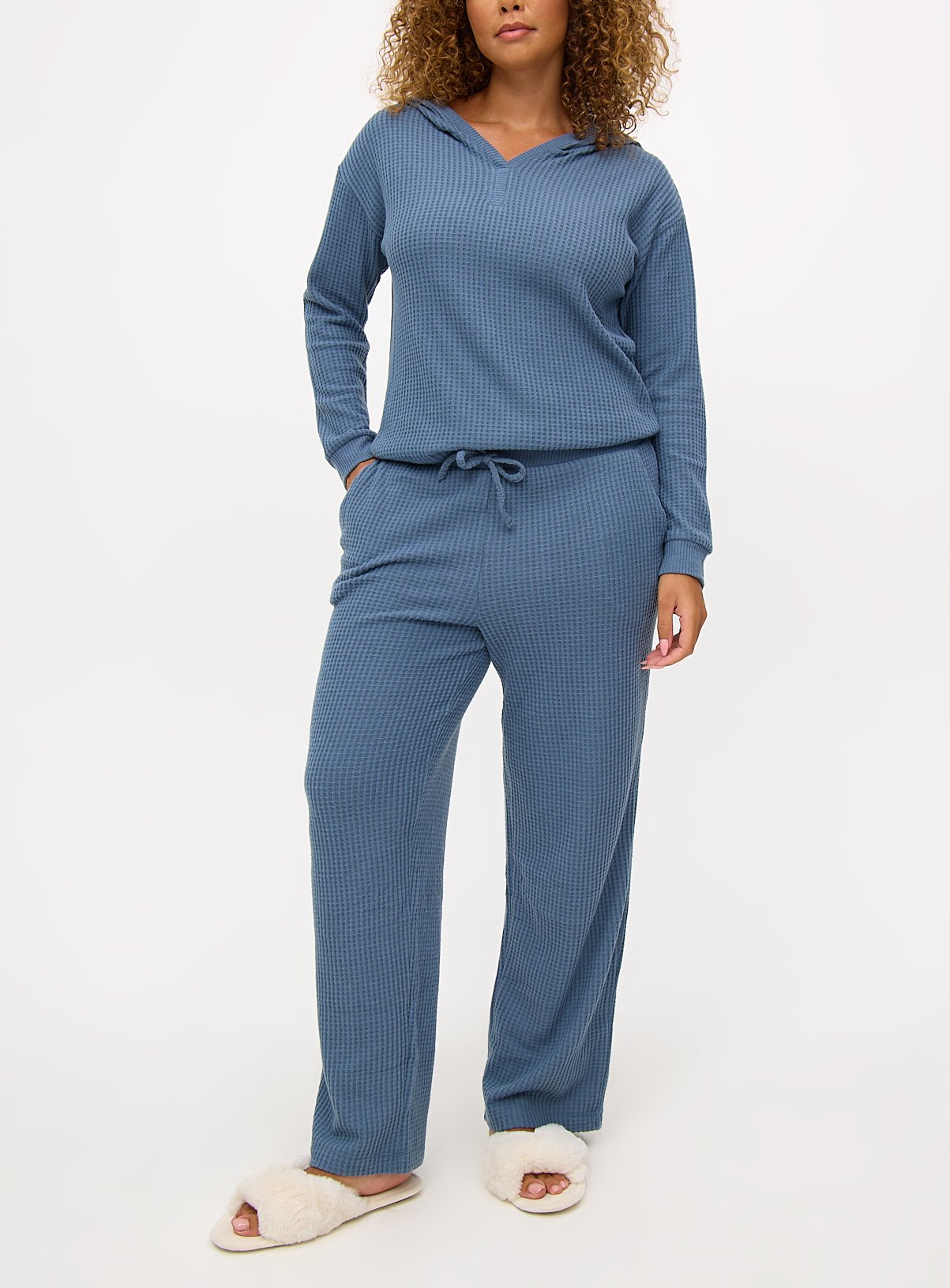 Blue Waffle Wide Leg Coord Pyjama Bottoms  