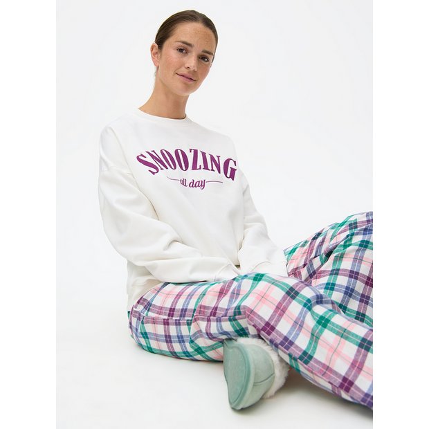 Buy Snoozing All Day Sweatshirt Check Bottoms Pyjama Set 10 Pyjamas Tu