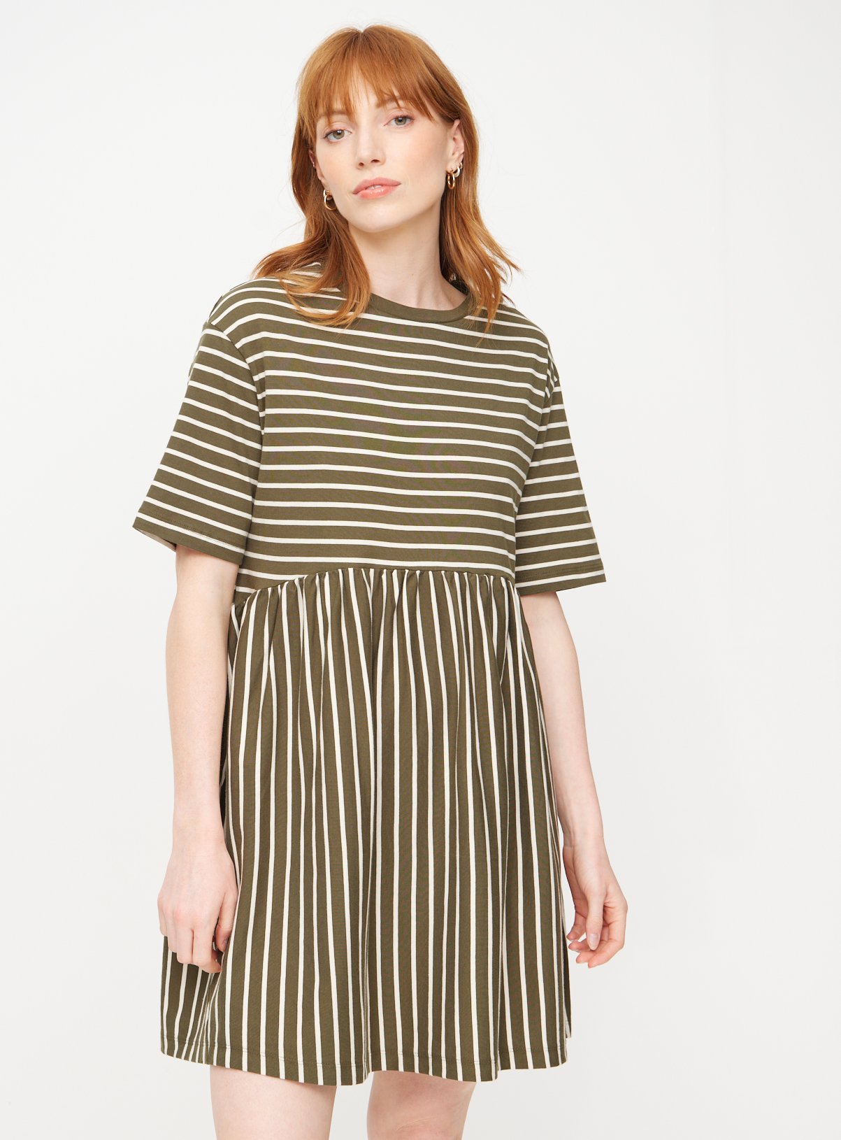 Khaki Stripe Oversized T-Shirt Dress 