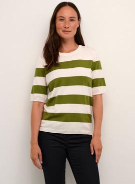 KAFFE Lizza Short Sleeve Stripes Pullover Green And Cream XL