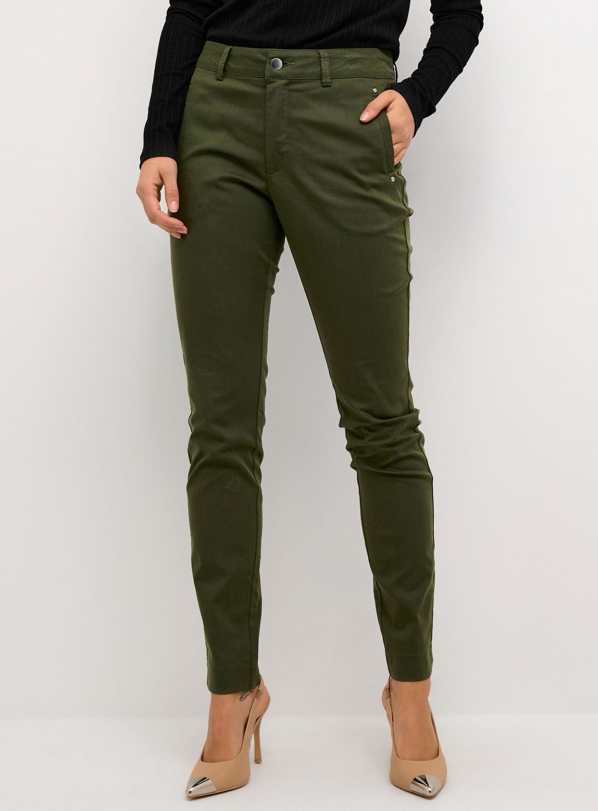 KAFFE Lea Rivet Trousers Green 10